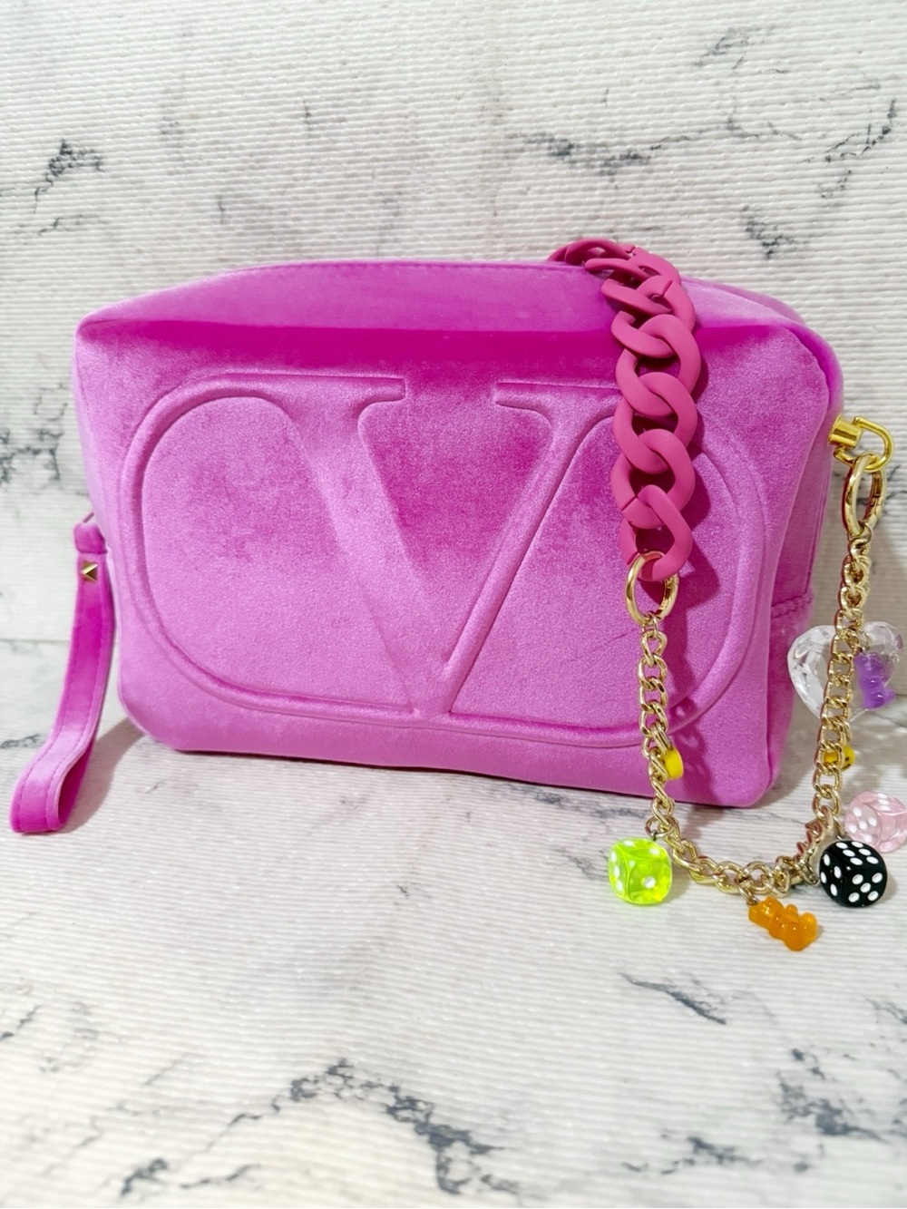 Valentino Beauty Pink Velvet Wristlet Clutch